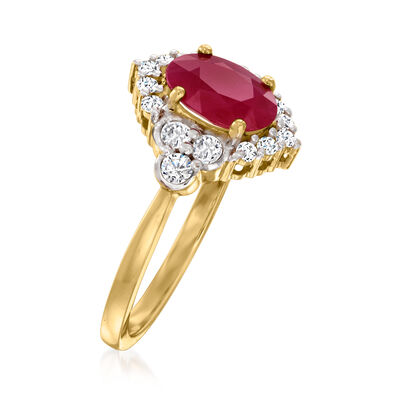 1.70 Carat Ruby and .36 ct. t.w. Diamond  Halo Ring in 14kt Yellow Gold
