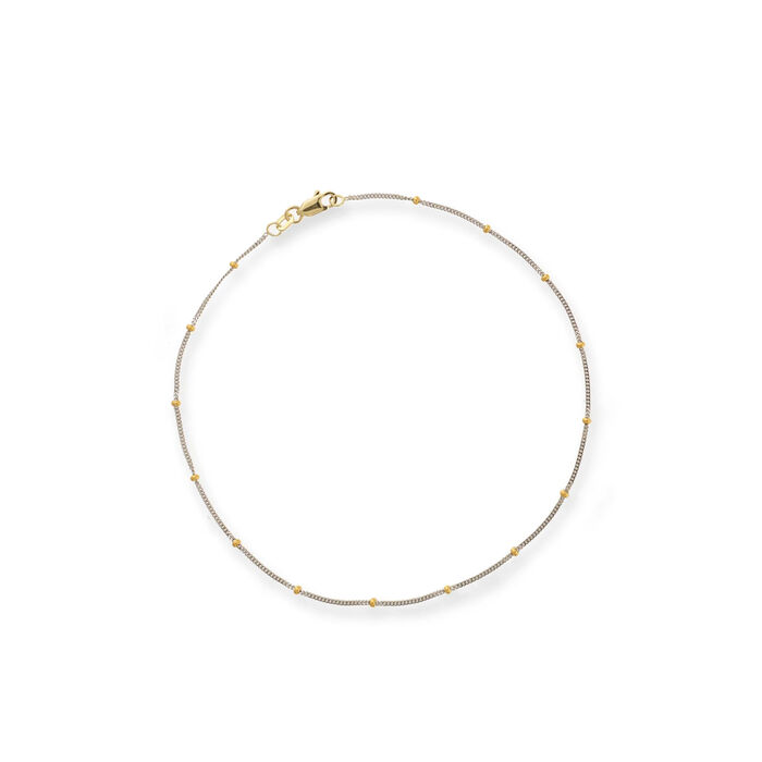14kt Two-Tone Gold Curb-Link Anklet with Bead Stations