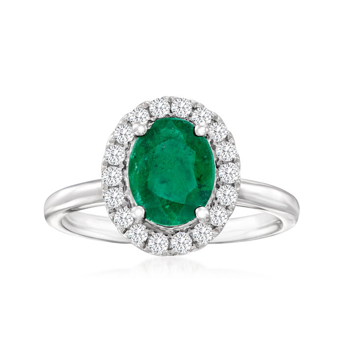 1.60 Carat Emerald Halo Ring with .40 ct. t.w. Diamonds in 14kt White Gold