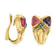 C. 1980 Vintage 5.50 ct. t.w. Multi-Gemstone and .20 ct. t.w. Diamond Clip Earrings in 18kt Yellow Gold