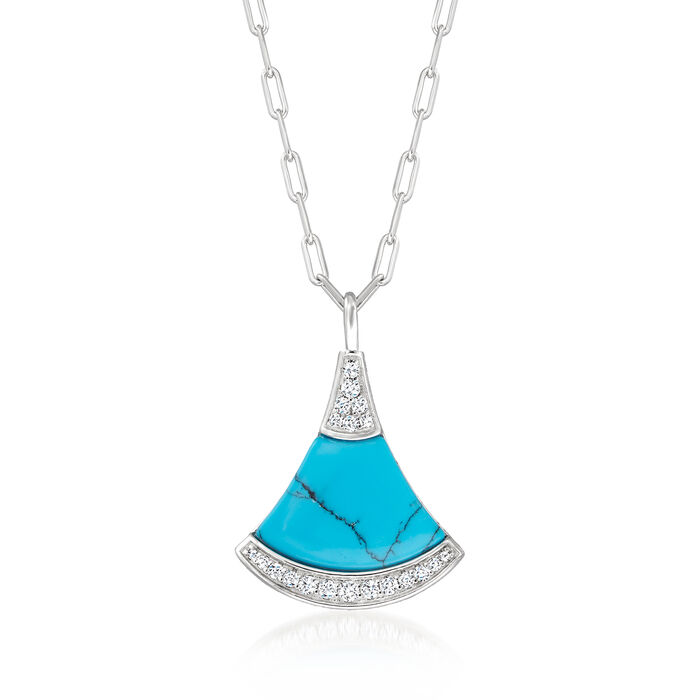 Charles Garnier &quot;Fanfare&quot; Synthetic Turquoise and .30 ct. t.w. CZ Pendant Paper Clip Link Necklace in Sterling Silver