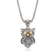 Sterling Silver and 18kt Gold Bali-Style Owl Pendant Necklace 