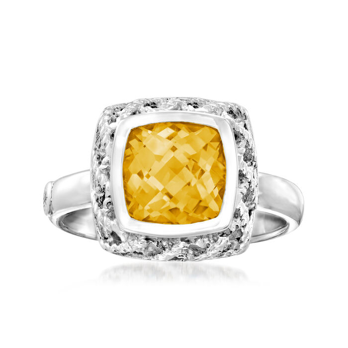 Andrea Candela &quot;Rioja&quot; 1.90 Carat Square Citrine Ring in Sterling Silver