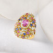 1.50 Carat Pink Sapphire, 3.51 ct. t.w. Multicolored Sapphire and 1.13 ct. t.w. Diamond Ring in 18kt Yellow Gold