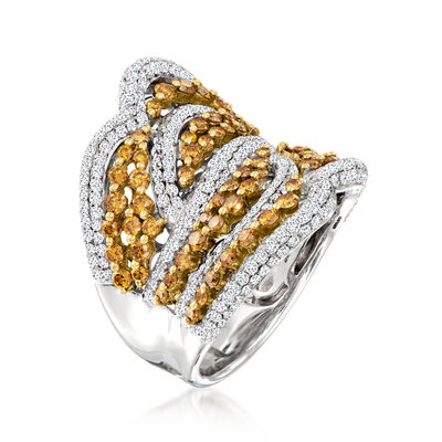 3.75 ct. t.w. White and Yellow Diamond Striped Ring in 18kt White Gold