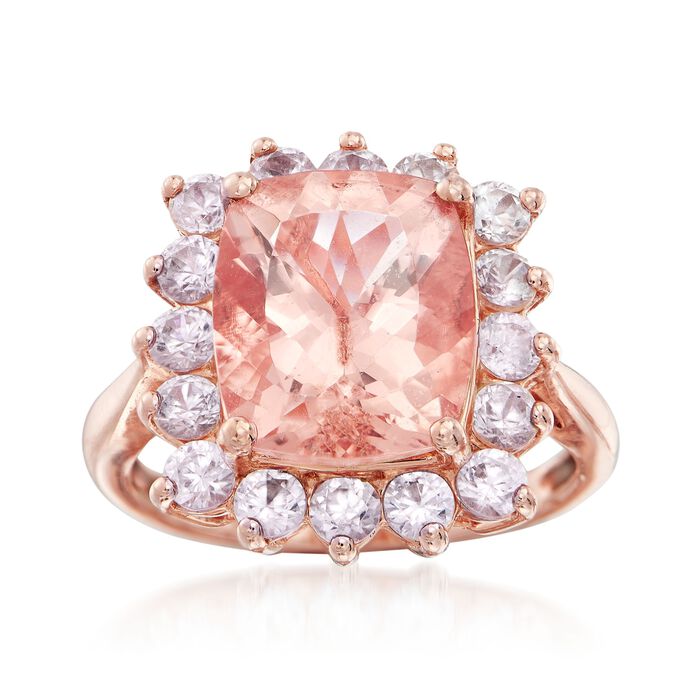 4.90 Carat Morganite and 2.30 ct. t.w. White Zircon Ring in 18kt Rose Gold Over Sterling
