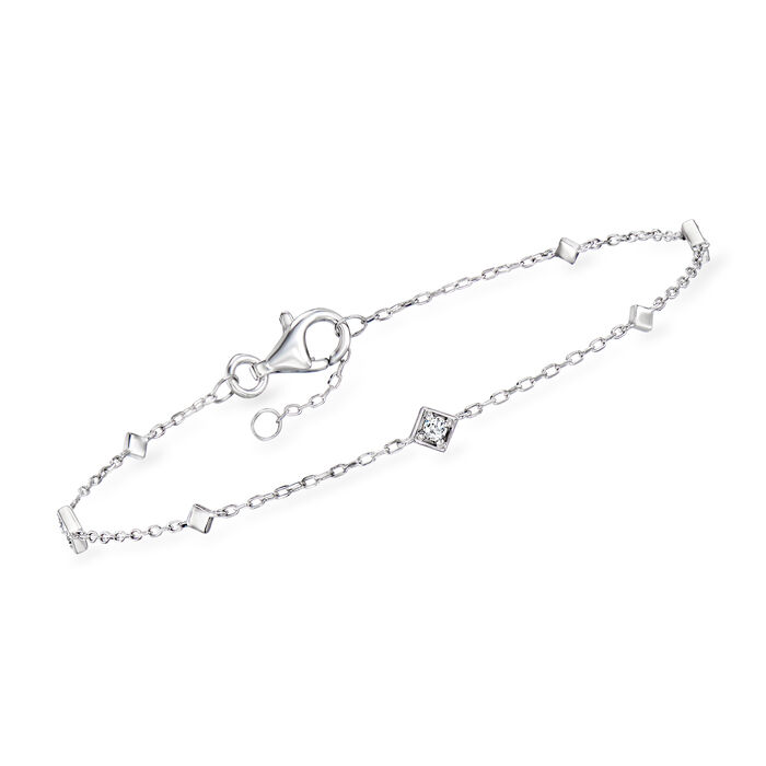 Diamond-Accented Square Station Bracelet in Sterling Silver