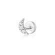 Diamond-Accented Single Moon Flat-Back Stud Earring in Sterling Silver