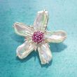 10-18mm Cultured Baroque Pearl and 1.50 ct. t.w. Rhodolite Garnet Flower Pin in Sterling Silver