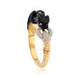 C. 1980 Vintage Black Onyx and 1.75 ct. t.w. Diamond Panther Bangle Bracelet in 18kt Yellow Gold
