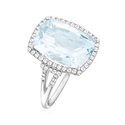 6.50 Carat Aquamarine Ring with .34 ct. t.w. Diamonds in 14kt White Gold