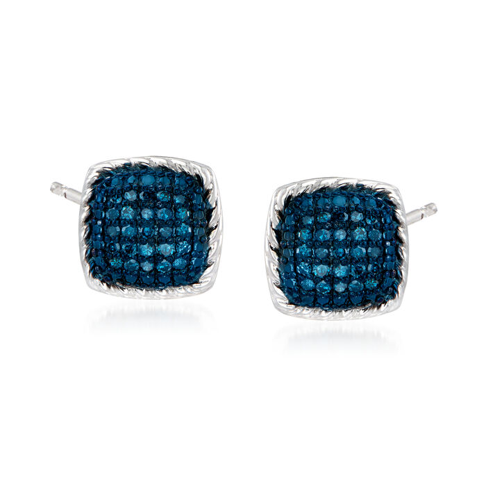.20 ct. t.w. Blue Diamond Square Earrings in Sterling Silver