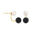 Onyx and 6-6.5mm Cultured Pearl Earrings in 14kt Yellow Gold