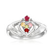 Personalized Claddagh Ring in Sterling Silver  2 to 7 Birthstones