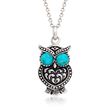 Turquoise Owl Pendant Necklace in Sterling Silver