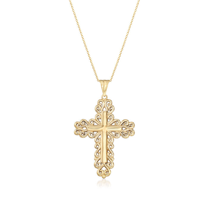 14kt Yellow Gold Filigreed Cross Pendant Necklace