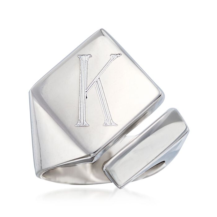 Italian Sterling Silver Single Initial Square-Top Ring