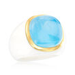 White Agate and 10.00 Carat Aquamarine Ring in 14kt Yellow Gold