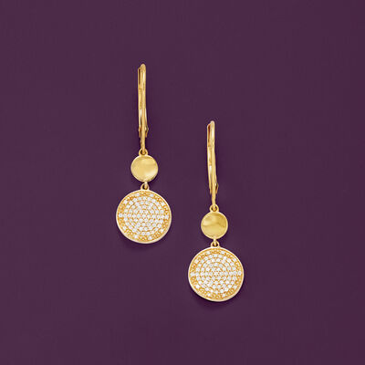 .25 ct. t.w. Pave Diamond Disc Drop Earrings in 14kt Yellow Gold