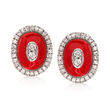.16 ct. t.w. Diamond Oval Earrings with Red Enamel in 18kt White Gold