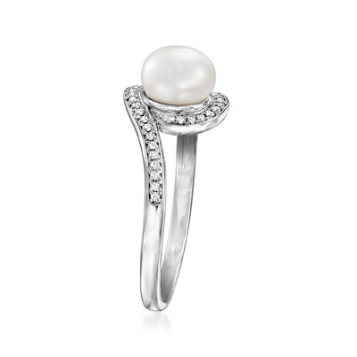 6.5-7mm Cultured Pearl and .10 ct. t.w. Diamond Swirl Ring in Sterling Silver