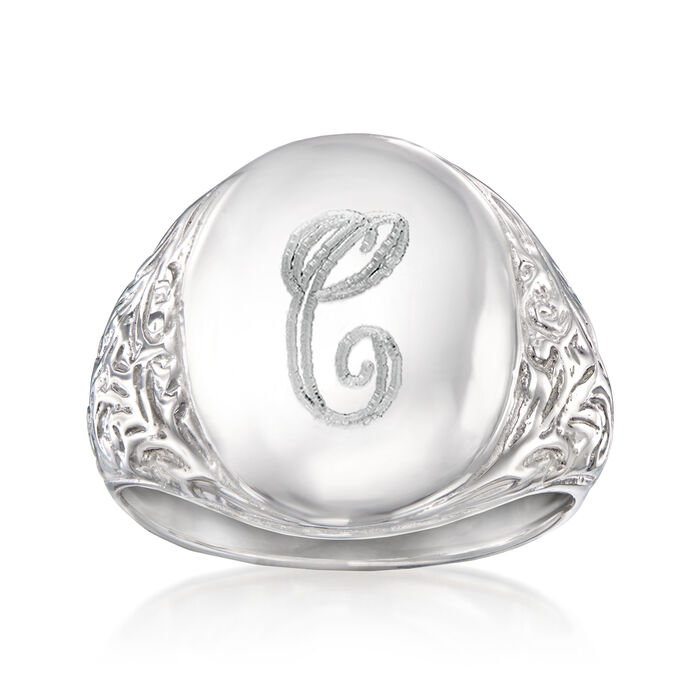 Italian Sterling Silver Personalized Scrollwork Signet Ring