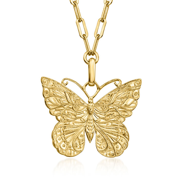 Italian 18kt Gold Over Sterling Butterfly Paper Clip Link Necklace