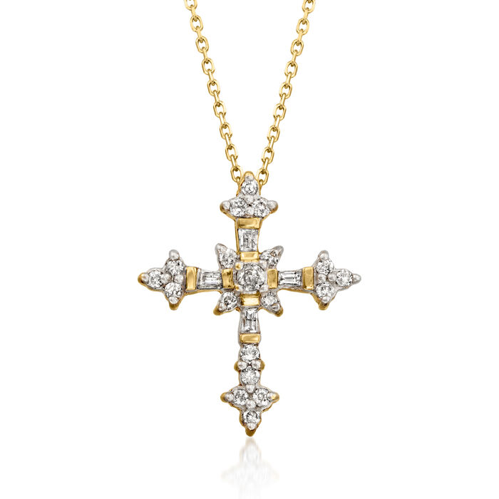 C. 1990 Vintage .31 ct. t.w. Diamond Cross Pendant Necklace in 14kt Yellow Gold
