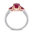 2.50 ct. t.w. Ruby and .18 ct. t.w. Diamond Three-Stone Ring in 14kt Two-Tone Gold