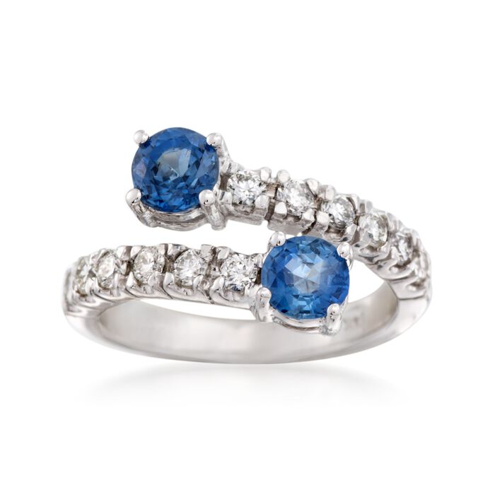 1.20 ct. t.w. Sapphire and .54 ct. t.w. Diamond Bypass Ring in 14kt White Gold