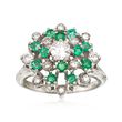 C. 1970 Vintage .70 ct. t.w. Diamond and .60 ct. t.w. Emerald Cluster Ring in 14kt White Gold