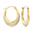 14kt Two-Tone Gold Greek Key Oval Hoop Earrings