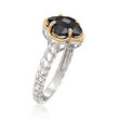 8mm Black Onyx Clover-Shaped Ring in Sterling Silver with 14kt Yellow Gold
