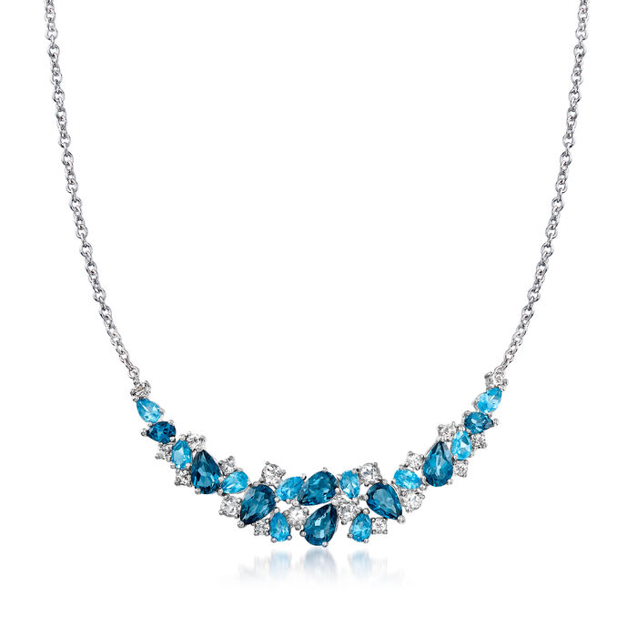 12.10 ct. t.w. London, Swiss Blue and White Topaz Collar Necklace in Sterling Silver