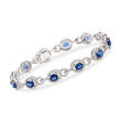 C. 1990 Vintage 5.40 ct. t.w. Sapphire and 1.15 ct. t.w. Diamond Oval Link Bracelet in 14kt White Gold