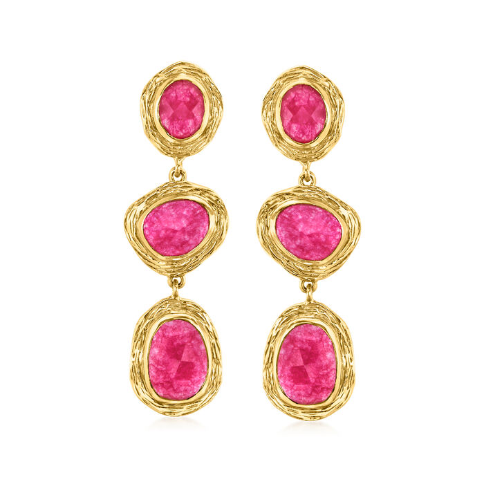 15.10 ct. t.w. Pink Quartz Station Drop Earrings in 18kt Gold Over Sterling