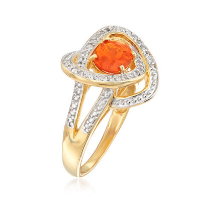 Fire Opal and .10 ct. t.w. White Zircon Ring in 18kt Gold Over Sterling