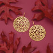 Italian Andiamo 14kt Yellow Gold Over Resin Floral Disc Drop Earrings