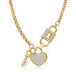 1.50 ct. t.w. CZ Heart, Lock and Key Necklace in 18kt Gold Over Sterling