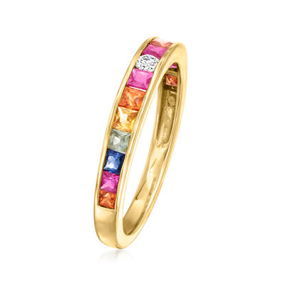 .69 ct. t.w. Multicolored Sapphire Ring with Diamond Accents in 14kt Yellow Gold