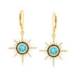 1.40 ct. t.w. Swiss Blue Topaz Celestial Drop Earrings with .80 ct. t.w. White Topaz and Black Enamel in 18kt Gold Over Sterling