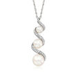 3.5-6.5mm Cultured Pearl and .10 ct. t.w. Diamond Spiral Pendant Necklace in Sterling Silver