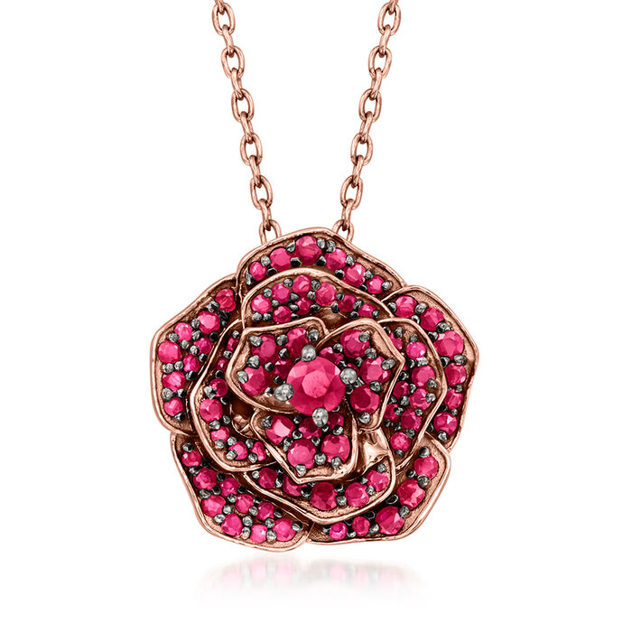 .80 ct. t.w. Ruby Flower Pendant Necklace in 18kt Rose Gold Over Sterling