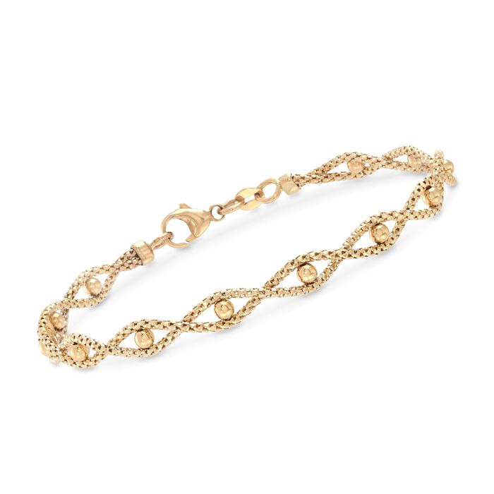 IItalian 14kt Yellow Gold Twisted Chain and Bead Bracelet