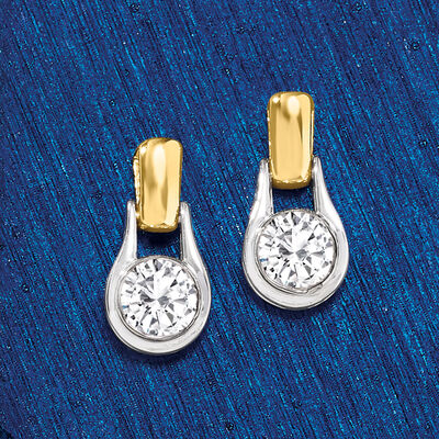 1.00 ct. t.w. Bezel-Set Diamond Earrings in Sterling Silver and 14kt Gold