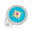 .50 ct. t.w. White Topaz and Enamel Star Ring with Rhodolite Garnet Accent in Sterling Silver and 18kt Gold Over Sterling