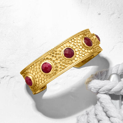 6.50 ct. t.w. Ruby Cuff Bracelet in 18kt Gold Over Sterling Silver