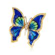 C. 1960 Vintage Multicolored Enamel Butterfly Pin With .15 ct. t.w. Diamonds in 18kt Yellow Gold