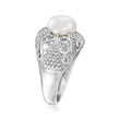 8-8.5mm Cultured Pearl and .10 ct. t.w. Diamond Filigree Ring in Sterling Silver