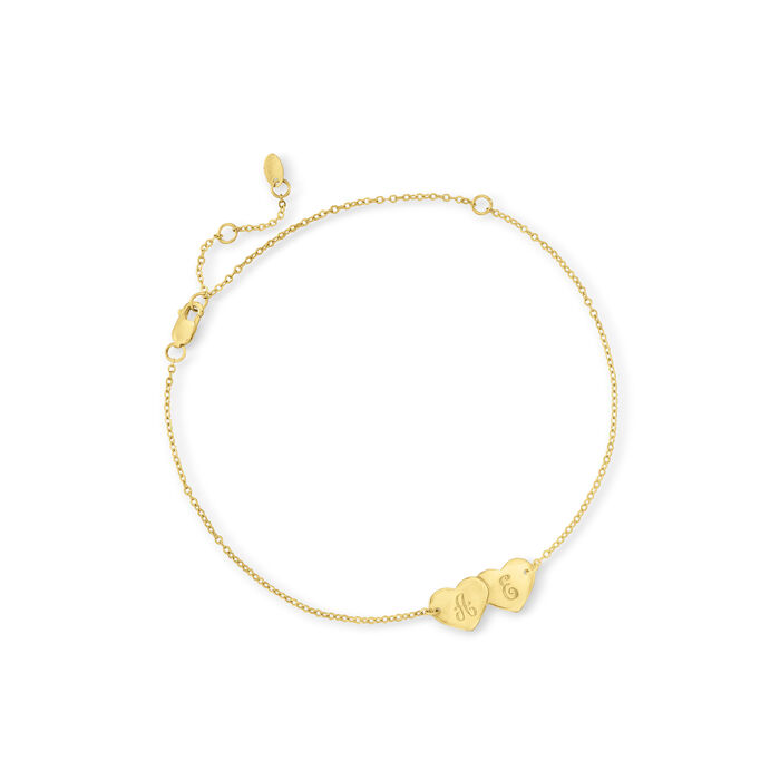 14kt Yellow Gold Personalized Double-Heart Anklet